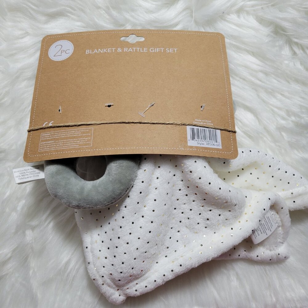 Elephant Themed Lovey, Rattle, & Receiving Blanket Set - Picture 4 of 8